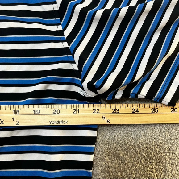 FootJoy FJ Athletic Fit Golf Polo Shirt Blue Black and White Stripes Size L - Picture 6 of 6
